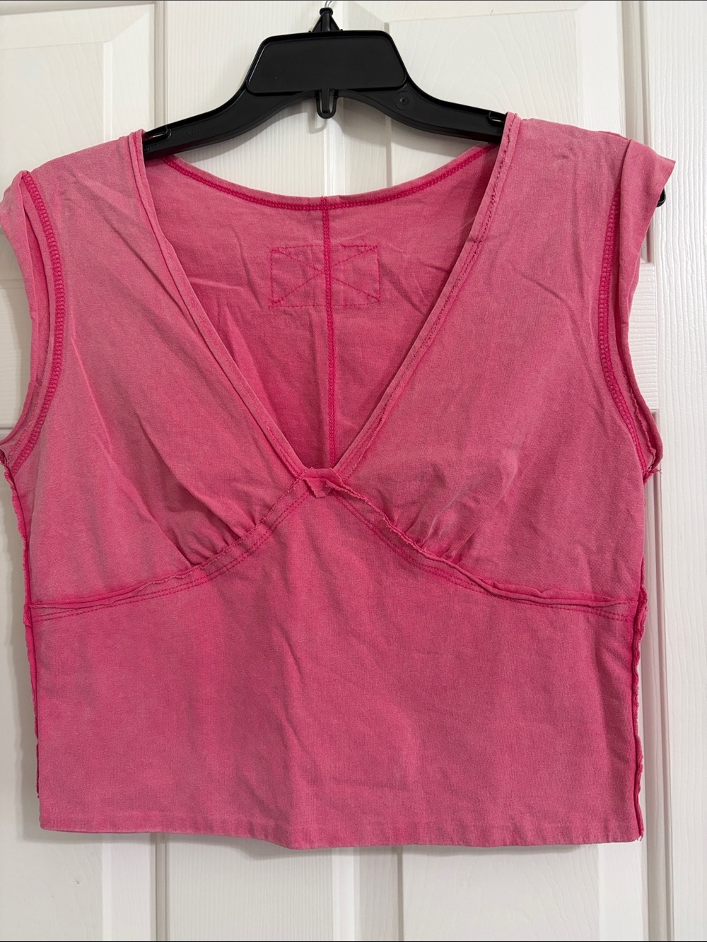 SHEIN Feminine Pink V‑Neck Bandeau Distressed Crop Top